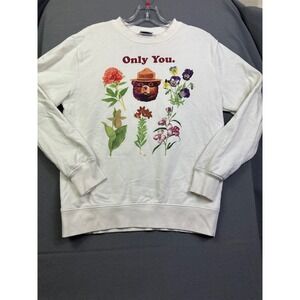 Smokey Bear Only You Wildflower Graphic Sweatshirt Cream Women's Medium Pullover